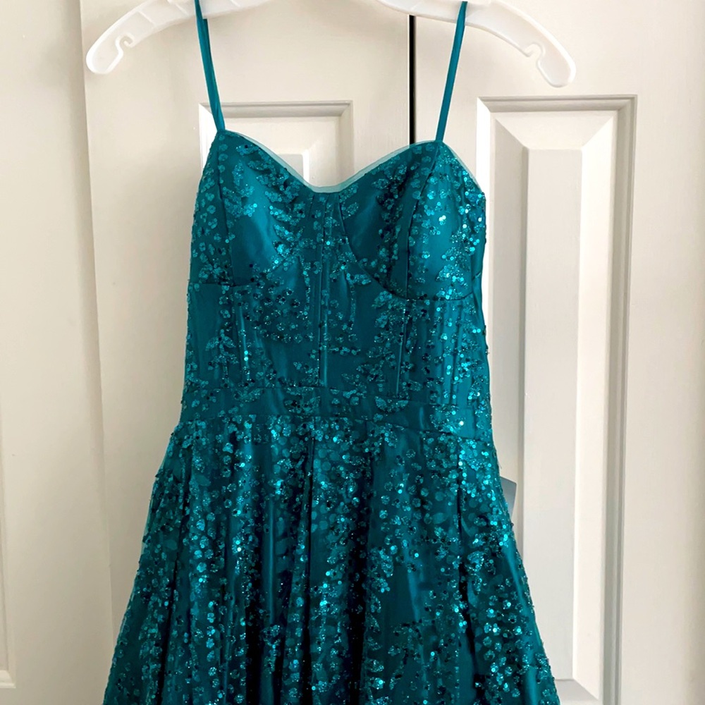 Hunter Green Glitter Bustier Ballgown.